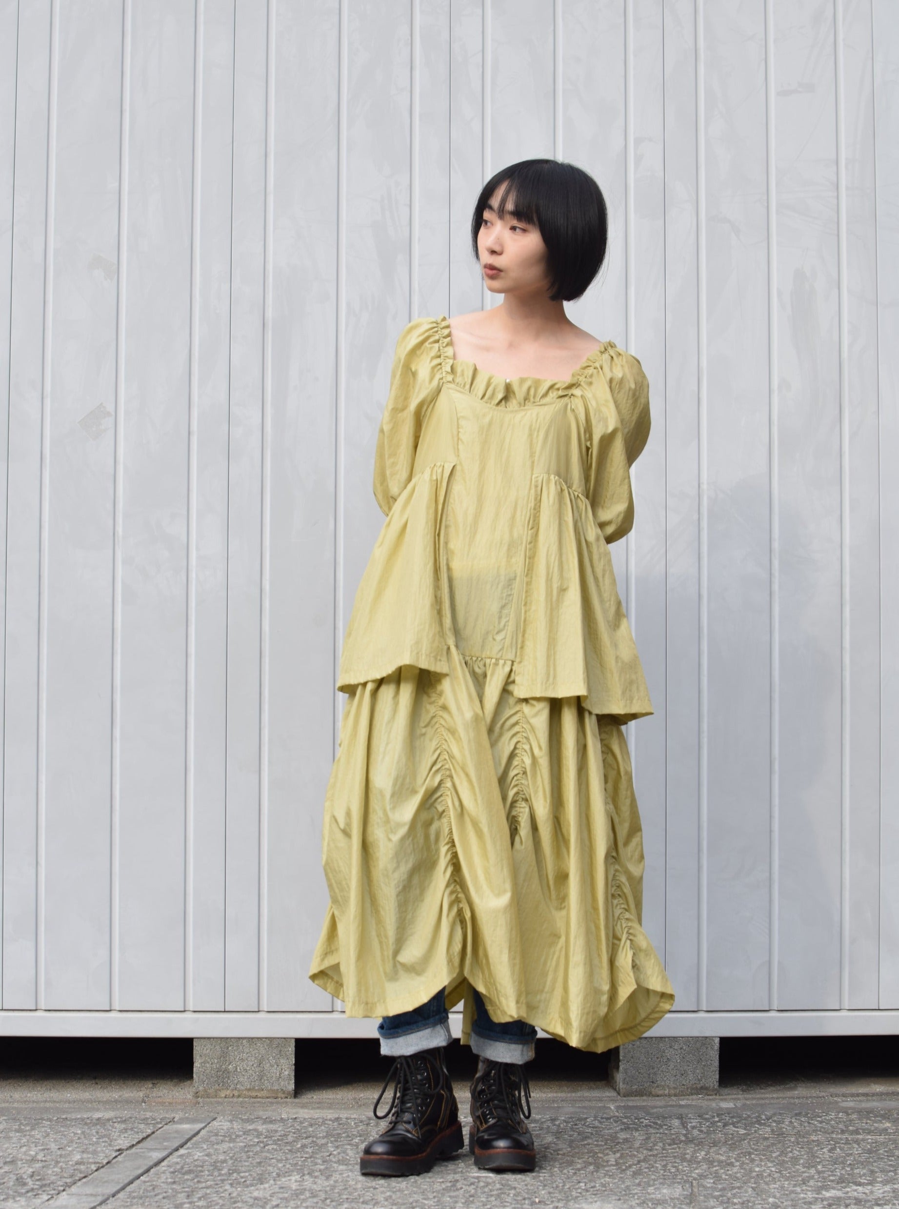 HOUGA ホウガ ワッシャー加工 2WAYドレス 日本製約cm裄丈